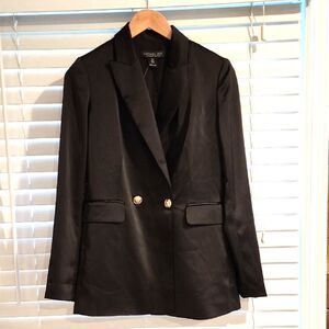 Rachel Zoe Black Structured Double Breasted Blazer Size 2 Satin Blogger Favorite